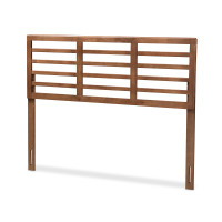 Baxton Studio MG97063-Ash Walnut-HB-Queen Salome Mid-Century Modern Walnut Brown Finished Wood Queen Size Open Slat Headboard